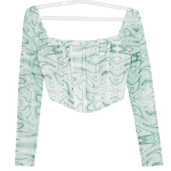 Princess Polly Crop Top Corset Y2K Coquette Academia Fairy Cottage Sheer Green 8 - Picture 1 of 8